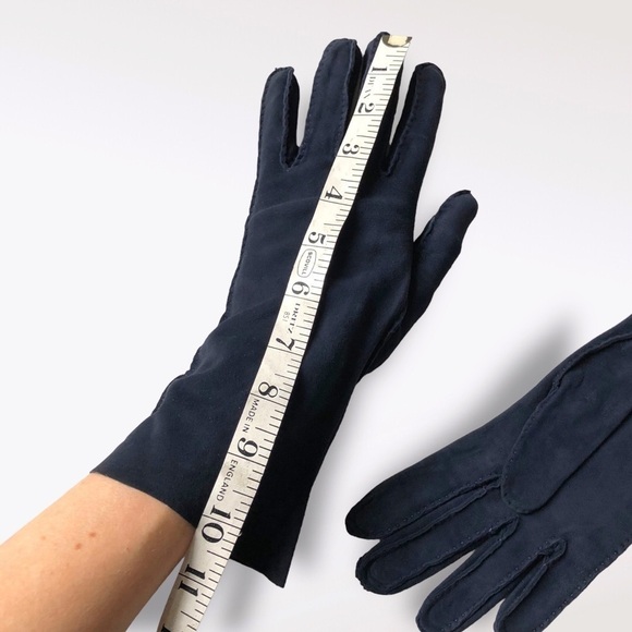 Vintage 70s Bloomingdale's Suede Gloves Navy Small - Picture 10 of 11